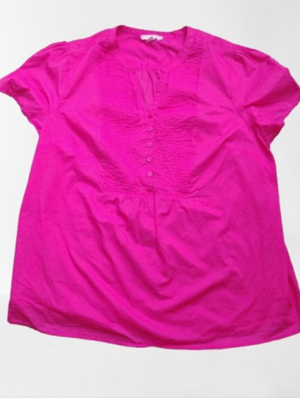 NWOT Woman Within Hot Pink Cotton Pintuck Blouse 1X 22/24 Made In India